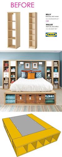 20+ Smart and Gorgeous IKEA Hacks: save time and money with functional designs and beautiful transformations. Great ideas for every room such as IKEA hack bed, desk, dressers, kitchen islands, and more! - A Piece of Rainbow #ikea #ikeahack  #bedroom #bed #diy #furniture #woodworkingprojects #woodworkingplans