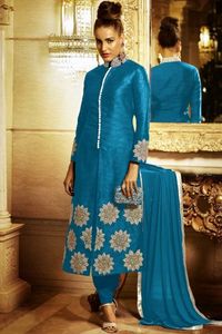 #AndaazFashion - #Blue Bhagalpuri silk Churidar Suit With Dupatta - DMV14022