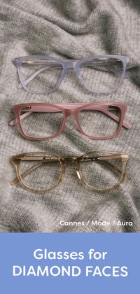 Pick CANNES by EyeBuyDirect up to add some French class to your wardrobe. MODE's matte, pink finish is a delight to the eyes. Or pop the cork on AURA, a pair of matte champagne colored eyeglasses! #eyebuydirect #glassesforwomen #diamondfaceshape