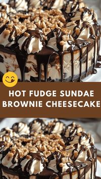 A rich, chocolatey brownie base topped with creamy cheesecake and a generous drizzle of hot fudge. The perfect indulgence for dessert lovers.