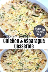 This creamy chicken and asparagus bake is so delish! Tender chicken, sauteed asparagus in a cheesy dijon and lemon cream sauce make this recipe oh so good! Yum! Simple steps and easy to make, this casserole is a perfect keto dinner recipe. Make it an oven proof skillet for a perfect one-pan dinner that is also a low carb and keto recipe.