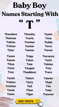 Check out terrific baby boy names starting with T. Perfect names for your little prince.  #BabyNames  #TNames