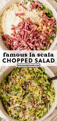 This famous copycat La Scala Chopped Salad features crisp lettuce, salty salami, and a tangy dressing. This Beverly Hills recipe went viral for good reason—it's fresh, crunchy, hearty, so delicious, and great for meal prep!