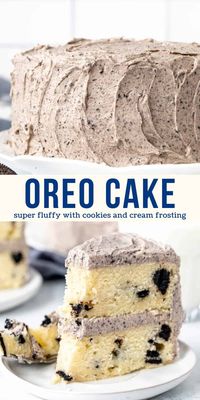 This Oreo cake is fluffy, delicious and perfect for cookies and cream lovers. It has layers of moist vanilla cake with Oreo pieces mixed into the batter. The Oreo frosting is absolutely to die for - super creamy and with the perfect Oreo flavor. This cake is made entirely from scratch and can be made as a 2-layer, 3-layer or 9x13 inch cake. #oreocake #layercake #cookiesandcream #recipe #cookiesandcreamcake from Just So Tasty