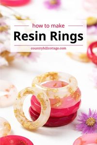 See how to make resin rings! This easy step-by-step tutorial shows the best silicone resin ring molds and different techniques and inspo ideas for how to style flower epoxy resin rings, wedding rings, trendy clear rings, colorful chunky rings, wedding bands, and men’s resin rings. Making your own homemade jewelry is an incredible craft to express your creativity and artistic abilities and DIY resin rings are wonderful handmade gifts for your friends and family. | CountryHillCottage.com