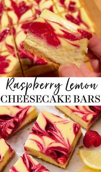 Raspberry Lemonade Cheesecake Bars are like biting into sunshine! A buttery, crisp graham cracker base topped with a zesty lemon cheesecake and vibrant raspberry swirl. As pretty as they are delicious, these bars are perfectly tart, sweet, and full of summertime flavors.