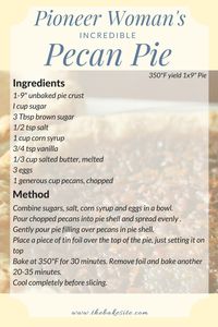 The pioneer woman's incredible pecan pie recipe