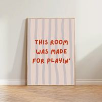 Bring color and playfulness to your space with this "This Room Was Made For Playin'" print! Once your order is filled, you will be redirected to the download page - Please note that no physical item will be mailed to you - Print at home, or send your PDF file to any print center (such as Staples) You will receive a ZIP file containing 5 PDF files following these ratios: - 2:3 for 6x9, 8x12, 10x15, 12x18, 16x24, 20x30, 24x36 - 3:4 for 6x8, 9x12, 12x16, 15x20 and 18x24 - 4:5 for 8x10, 12x15, 16x20