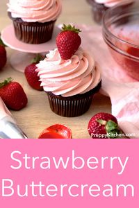 Strawberry buttercream is sweet, zingy, and easy to make. This delicious frosting uses a fresh strawberry reduction kissed with lemon for it's flavor and color. No need for food coloring!