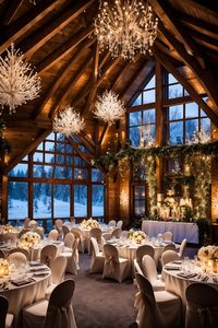 A rustic winter wedding offers a cozy, elegant setting perfect for a December wedding. Use twinkling lights, festive decor, and warm seasonal accents, from candlelit aisles to lush greenery or winter bare tree branches. Take inspiration from this Christmas wedding venue during winter. A wedding aesthetic that feels magical and romantic. Whether you’re dreaming of a classic Christmas wedding or a celebration with subtle holiday influences, a rustic-style wedding will lend to a beautiful and unforgettable day.