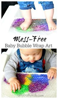 Fabulous sensory art project for kids with bubble wrap. Ideal for baby sensory and mess-free painting!