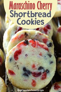 Delightful shortbread cookies with maraschino cherries and chocolate chips will become one of your favorite holiday cookies with the red and green cherries!