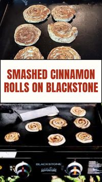 Experience cinnamon roll perfection like never before with our Blackstone Smashed Cinnamon Rolls.– they're quick, taking less than 15 minutes, and require minimal prep; just preheat your flat top griddle, and you're good to go!#smashedcinnamonrollsonblackstone#smashedcinnamonrollsblackstone#blackstonesmashedcinnamonrolls Breakfast Ideas For Blackstone, Black Stone Griddle Recipes Camping, Camping Breakfast Blackstone, Camping Food On Griddle, Black Stone Cinnamon Rolls