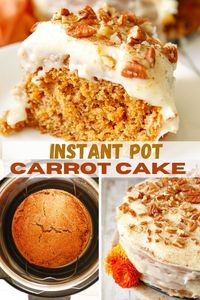 Instant Pot Carrot Cake is unbelievably moist and the easiest thing in the world to make. The prep time is only 15 minutes because you start with a boxed cake mix, but everyone will think you made it from scratch. #dessert #cake #instantpotcakes #pressurecookerrecipes