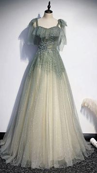 Gray green tulle long prom dress | Formal dresses long, Formal prom dresses long, Long prom dress