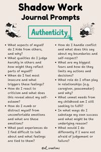 Your shadow self is the side of you that you tend to hide from others and keep out of sight. Shadow work refers to discovering these shadow traits, forgiving ourselves for them, healing from past trauma that may have caused them, and processing them in order to grow 🌱 --- Journaling, self reflection journal prompts, deep journal prompts, personal growth, self esteem, journal inspiration, self improvement