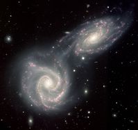 Known collectively as Arp 271, the interacting pair spans about 130,000 light years and lies about 90 million light-years away toward the constellation of Virgo. Quite possibly, our Milky Way Galaxy will undergo a similar collision with the neighboring Andromeda Galaxy in about five billion years.