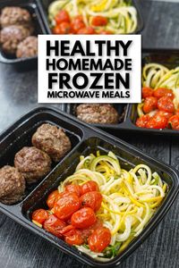 These homemade frozen microwave meals are great to have on hand for a healthy lunch or dinner. Just make a batch of these healthy paleo meatballs with zucchini noodles and roasted tomatoes and freeze for later. Having healthy pre-made food in your freezer makes eating healthy much easier. And this gluten free meal is fairly low carb and also high protein!