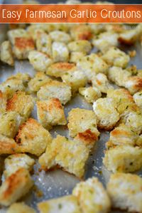 These easy Homemade Parmesan Garlic Croutons are ready to eat in 20 minutes or less! They go great when paired with a side salad for dinner and your family will love them!