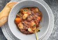 It truly is the most wonderful time of the year! That is, until you've spent a little too much time out in that winter wonderland. No one sings about that part. It's gets so frigid out there! When you start to feel chilled to the bone, then you know it's time for a bowl of Winter Beef Stew. This thick, hearty stew is the cure for all that shivering! Many like to refer to it as a heartier, more satisfying, wintertime-version of the classic vegetable soup. It's got it all and more... think juicy beef stew meat and many a tender veggie galore! So, the next time Jack Frost is nipping at your nose, go inside and warm up your toes with a big, savory, rib-sticking helping of Winter Beef Stew!