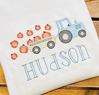 Personalized Pumpkin Tractor Shirt Embroidery is placed on a white. unisex shirt. I use ARB brand. For best results, turn item inside out and wash on a cool setting and line dry. * If this is being shipped directly to the recipient I can place a small personalized note with the gift.  Please let me know what you want it to say in the check out. I don't accept returns, exchanges, or cancellations. Please contact me if you have a problem with your order. Thank you for looking!