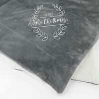 Alpha Chi Omega Est. 1885 Plush Throw Blanket This sorority throw is luxuriously soft and comfortable! It makes a perfect gift for your AXO big or little! DETAILS • Hypoallergenic, 100% polyester • Anti-pill • Reversible comfort • Machine wash & dry • 60in x 50in