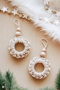 Nautical Christmas Ornaments - Recycled Macrame Mini Wreath Ornaments