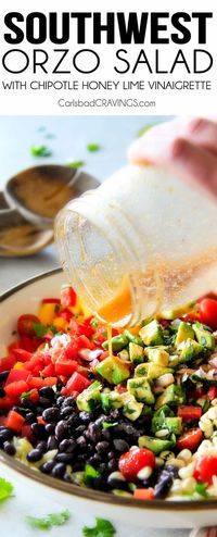 Southwest orzo Salad with Chipotle Honey Lime Vinaigrette (VIDEO!)