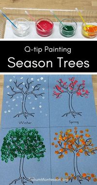 A simple season trees q-tip painting activity for preschoolers