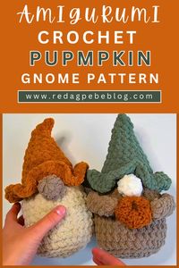 Crochet a Fall Gnome with this tutorial with options for a straight or crooked hat and the ability to hold items like a pumpkin.