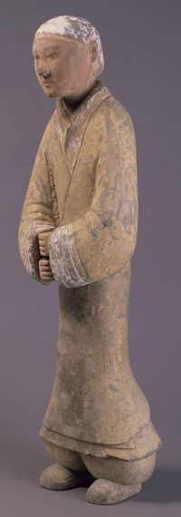 Figurine of Maidservant in Gray Earthenware - Kyoto National Museum KNM Collection Database