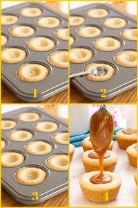 These fabulous Salted Caramel Shortbread Bites look fancy but are super easy with a one-bowl shortbread dough and the easiest caramel ever! #saltedcaramelshortbread, #carameltarts, #caramelshortbreadtarts