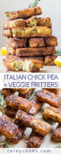 ITALIAN CHICK PEA + VEGGIE FRITTERS | Delicious gluten free and vegan recipe that makes a great appetizer, snack, or meal. Healthy recipe loaded with veggies and fiber! #glutenfree #vegan | ColeyCooks.com