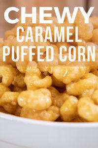 Make these soft and chewy caramel puffed corn treats!  You can eat them fresh or bake them to give them a crispy texture. We love them chewy and soft!