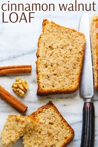 Want a good cinnamon loaf cake? This cinnamon walnut loaf uses ground walnuts and 2 teaspoons of cinnamon for a perfectly spiced, not too sweet, treat! #walnutcake #loafcakerecipes