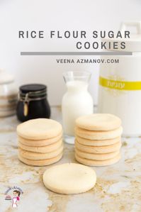 These gluten-free sugar cookies are made using rice flour. The recipe has no eggs so the color of these cookies is also white. As kids, we called them 'snow white cookies'. Just like sugar cookies, these rice flour sugar cookies are crisp and crumbly. They hold their shape well and can be used to make beautifully frosted cookies. #riceflour #cookies #glutenfree #rice #sugarcookies #cookierecipes