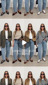 Stacie Elsmore on Instagram: "8 ways to style Barrel leg jeans this Autumn 🍂👖 Which look is your favourite? 🤎  I’ve been living in these jeans ever since I got them (if you watch my stories you’ll know!) I just love the shape and I find them so versatile & they’re super comfy! 👌🏻  You can shop all of these outfits on my LTK- the link is in my bio or search MISSY ELZ on the app ✨"