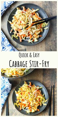 Ready in less than 15 minutes, this delicious, healthy vegetarian Cabbage Stir Fry Recipe is the perfect quick and easy weeknight side dish or add protein to make it the main meal.