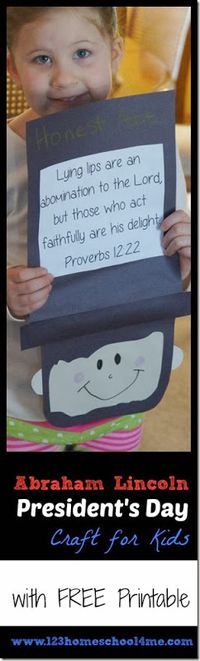 President’s Day Activity - Abraham Lincoln Craft for Kids. Includes printable with 5 famous quotes to include on this super cute presidents day craft (homeschool, preschool, kindergarten, 1st grade, 2nd grade)