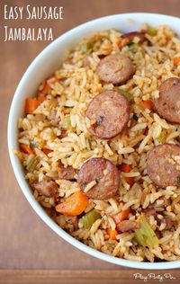 Easy cajun sausage jambalaya recipe from playpartypin.com