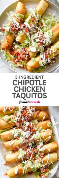 Chipotle in adobo sauce flavors shredded chicken breast that when fried or baked in your favorite tortilla, creates an easy, crispy appetizer or main dish | foodiecrush.com