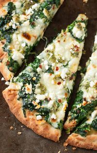 Three Cheese Pesto Spinach Flatbread Pizza Recipe - Peas and Crayons