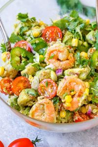 Shrimp Avocado Corn Salad - A tasty and healthy salad recipe perfect for a nourishing lunch on a hot summer day.