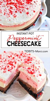 Instant Pot Peppermint Cheesecake | Peppermint cheesecake is good, but why stop there! I love a good layered Instant Pot Cheesecake and this Peppermint, Chocolate, and Vanilla Cheesecake is the perfect harmony of all these flavors in one glorious bite! | Tidbits-Marci.com #instantpotdesserts #peppermintdessert #cheesecake