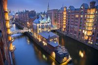 Hamburg- Speicherstadt. Image of Hamburg- Speicherstadt during twilight blue hou #Sponsored , #Paid, #SPONSORED, #Speicherstadt, #hou, #blue, #Hamburg