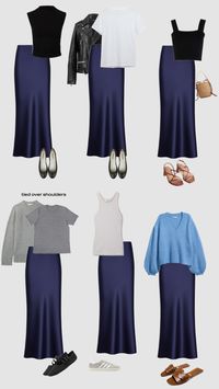 Navy satin skirt outfits