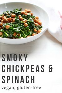 This easy vegan recipe is a healthy, budget-friendly meal. Try these Smoky Chickpeas with Spinach for a 10 minute dinner tonight! #chickpeas #spinach #easyrecipes #veganrecipes 