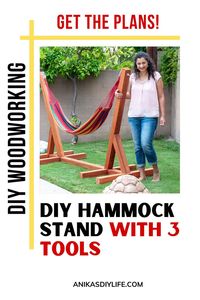 Lounge in your backyard in this easy DIY hammock stand. Easy beginner outdoor woodworking project you can build with just 3 tools! Get the plans and build it today!