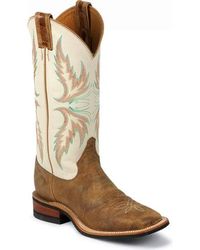 Justin Bent Rail Ivory Puma Cowgirl Boots - Square Toe, Tan