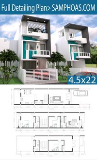 Sketchup 3 Story Narrow Home Plan 4.5x20m – Samphoas Plan 2CB